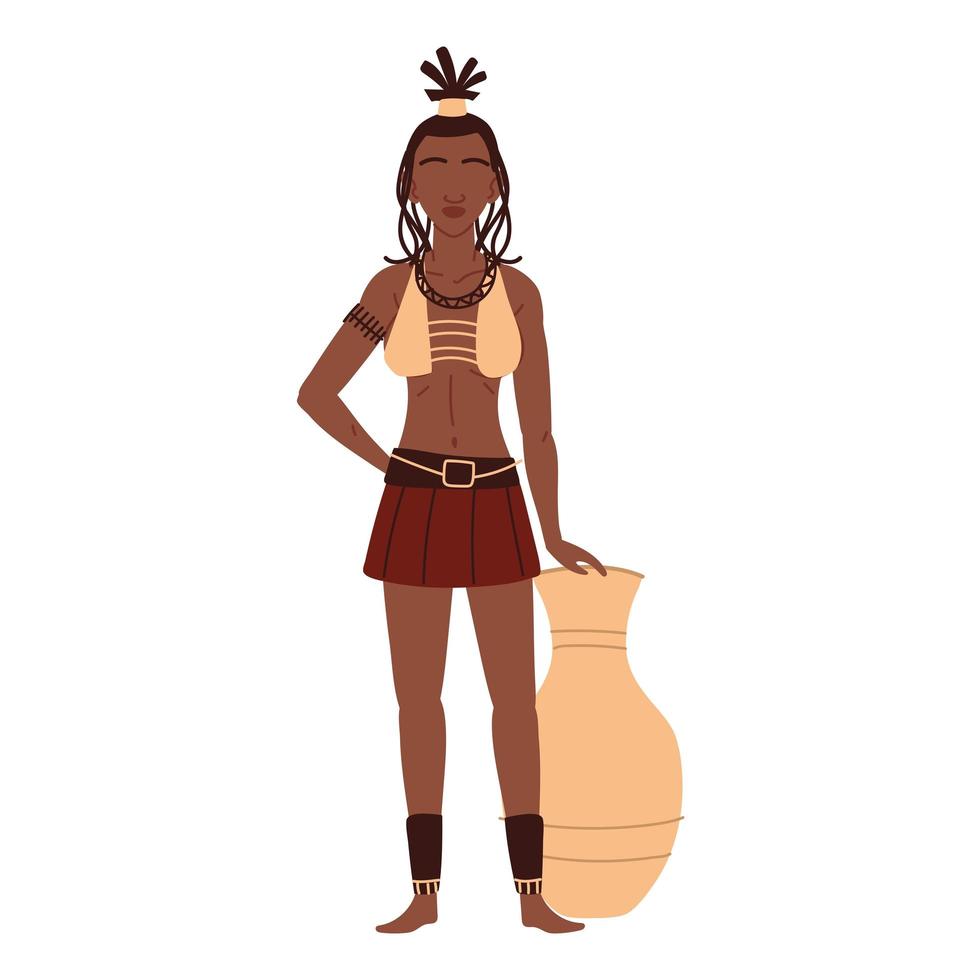 donna aborigena con brocca di argilla vettore
