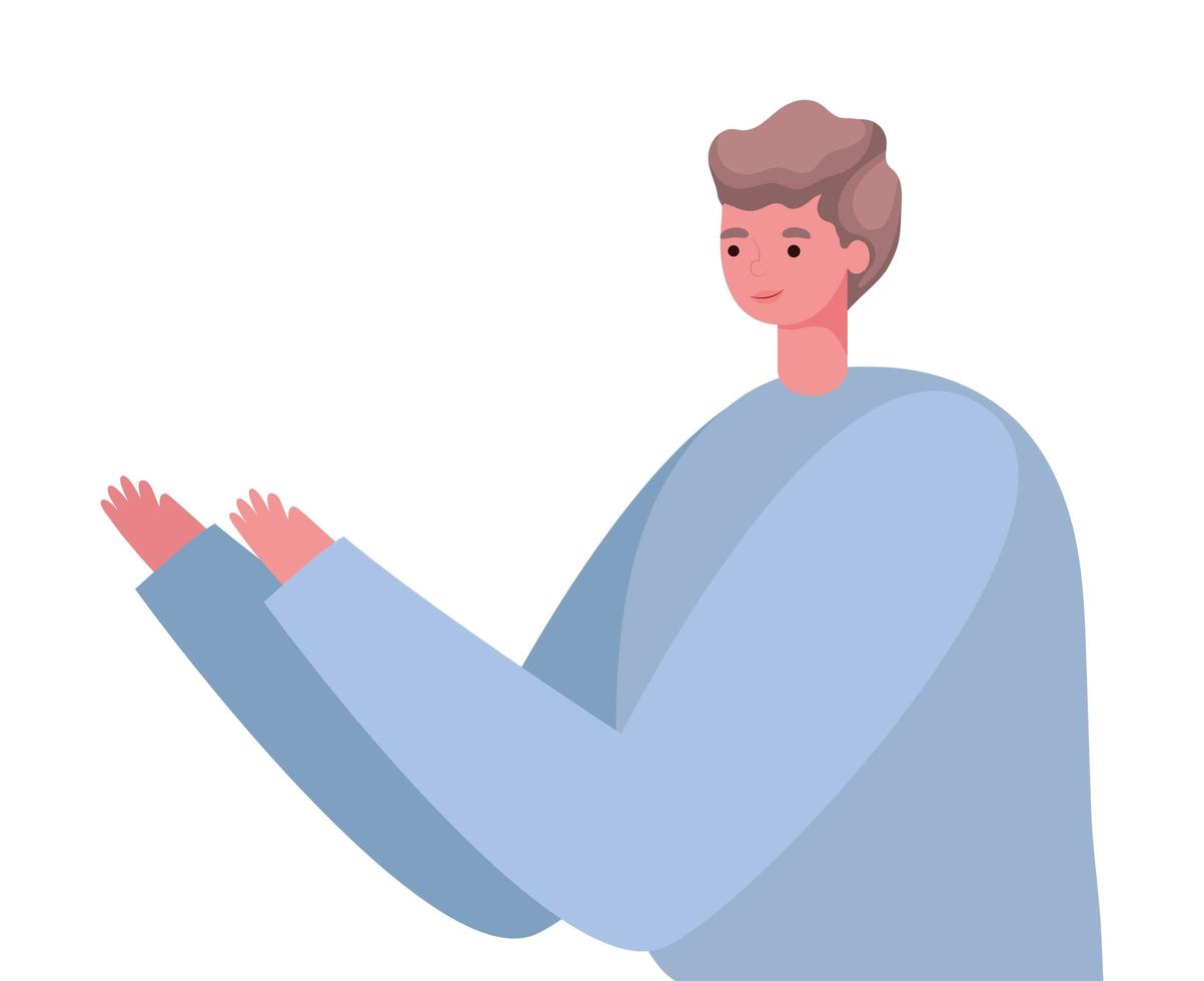 cartone animato uomo capelli castani con disegno vettoriale pullover blu