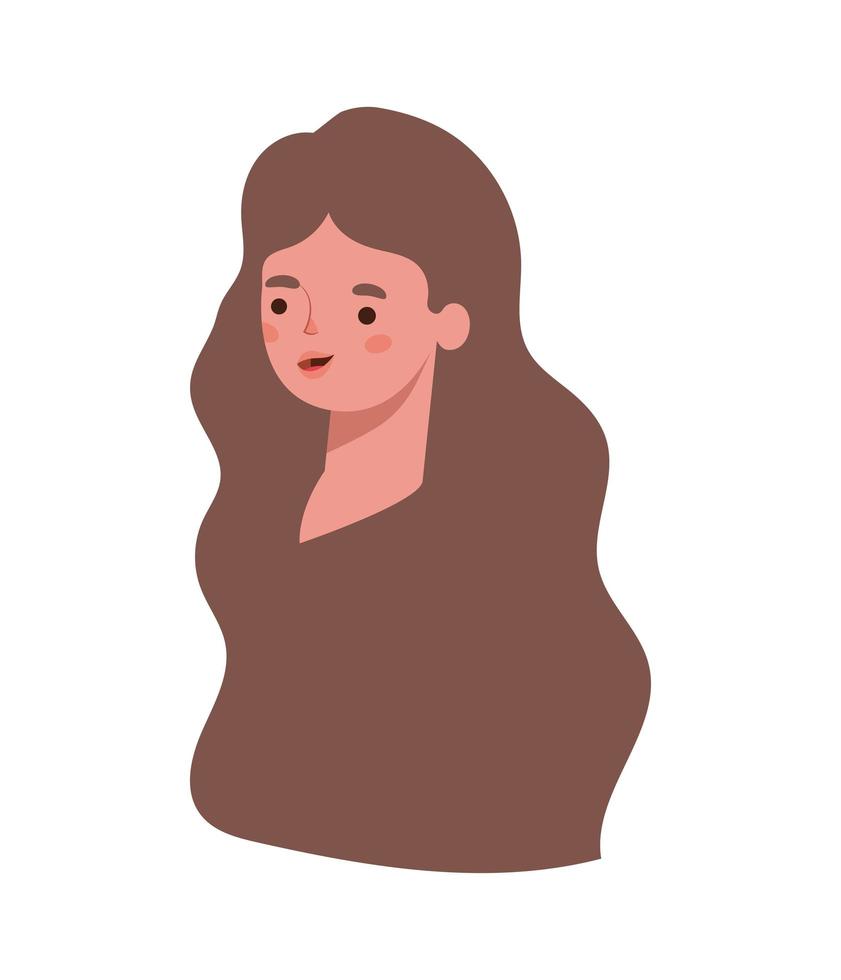 viso di donna con capelli castani su sfondo bianco vettore