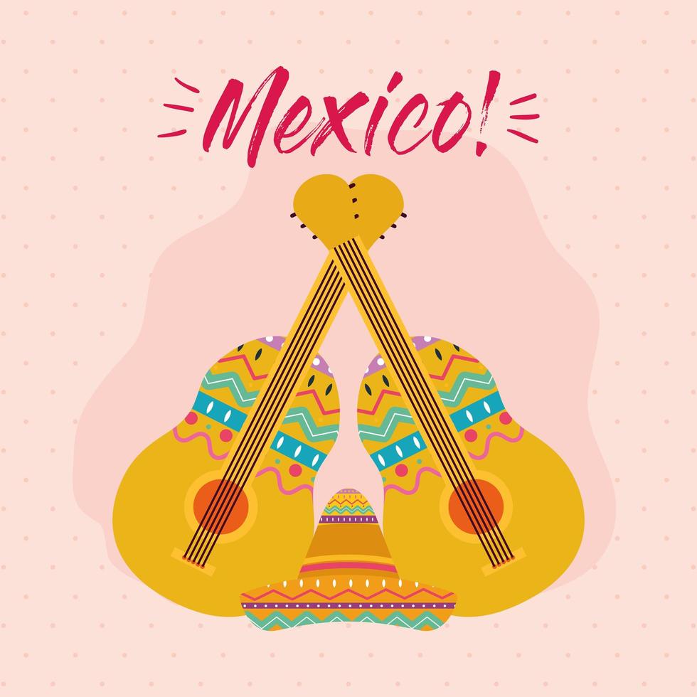 chitarre messicane con disegno vettoriale cappello