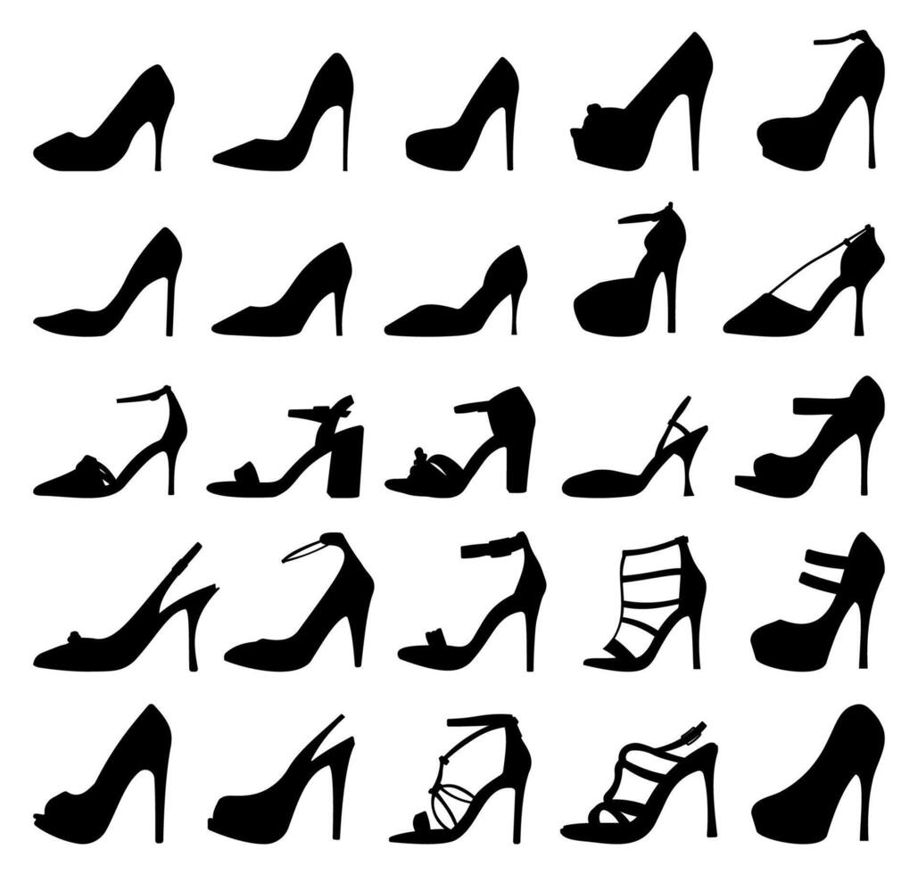 collezione di silhouette illustrazioni di tipi di Da donna alto tacco scarpe vettore