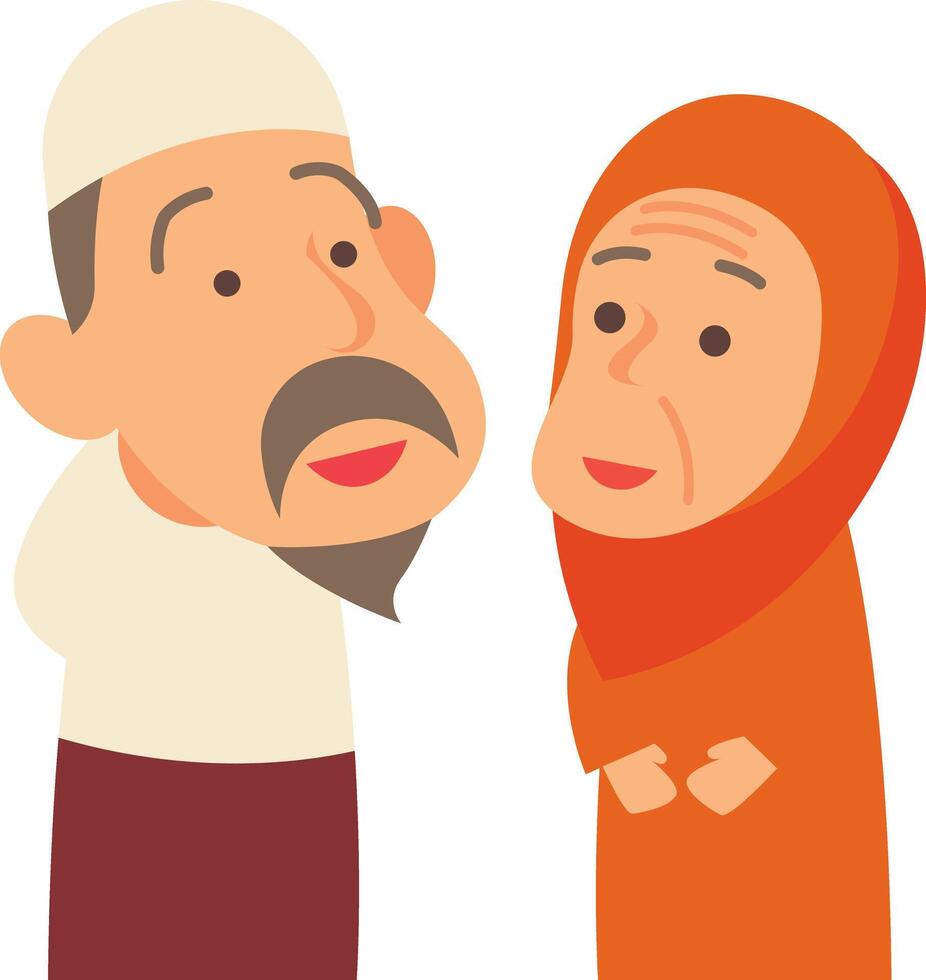 cartone animato musulmano malese vecchio coppia personaggio illustrazione vettore