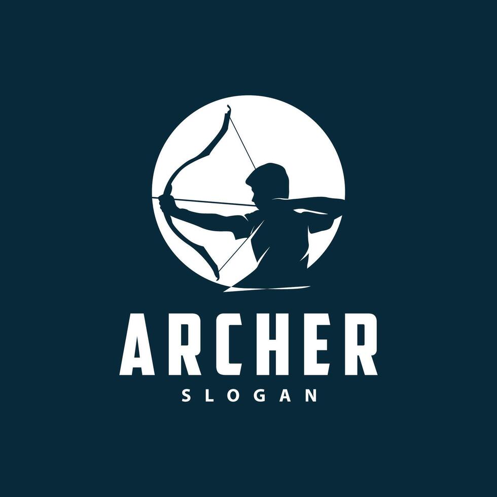 arciere logo vettore silhouette guerriero tiro con l'arco semplice design arco e freccia modello illustrazione
