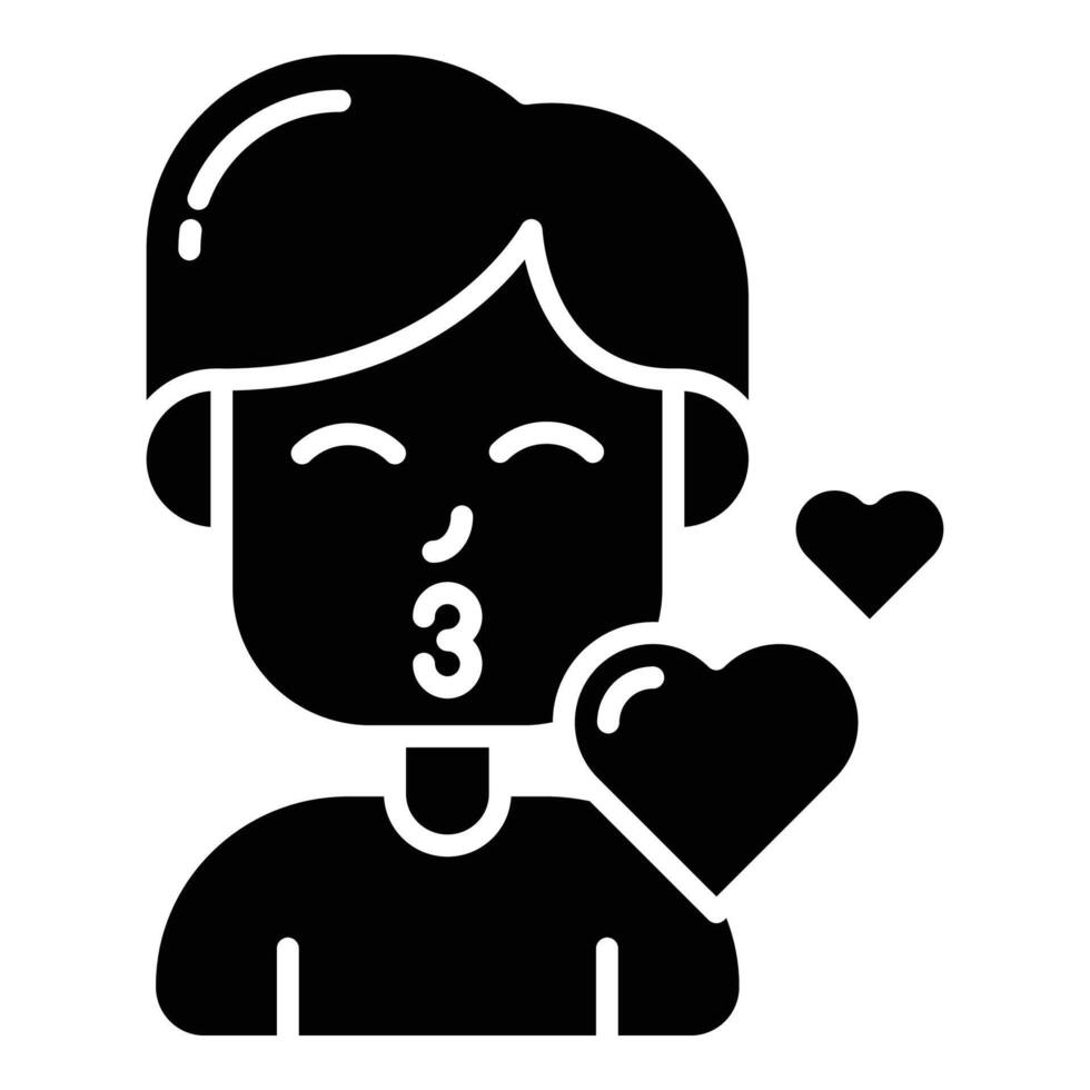 carino ragazzo personaggio dà bacio amore bolla con pieno icona design vettore illustrazione