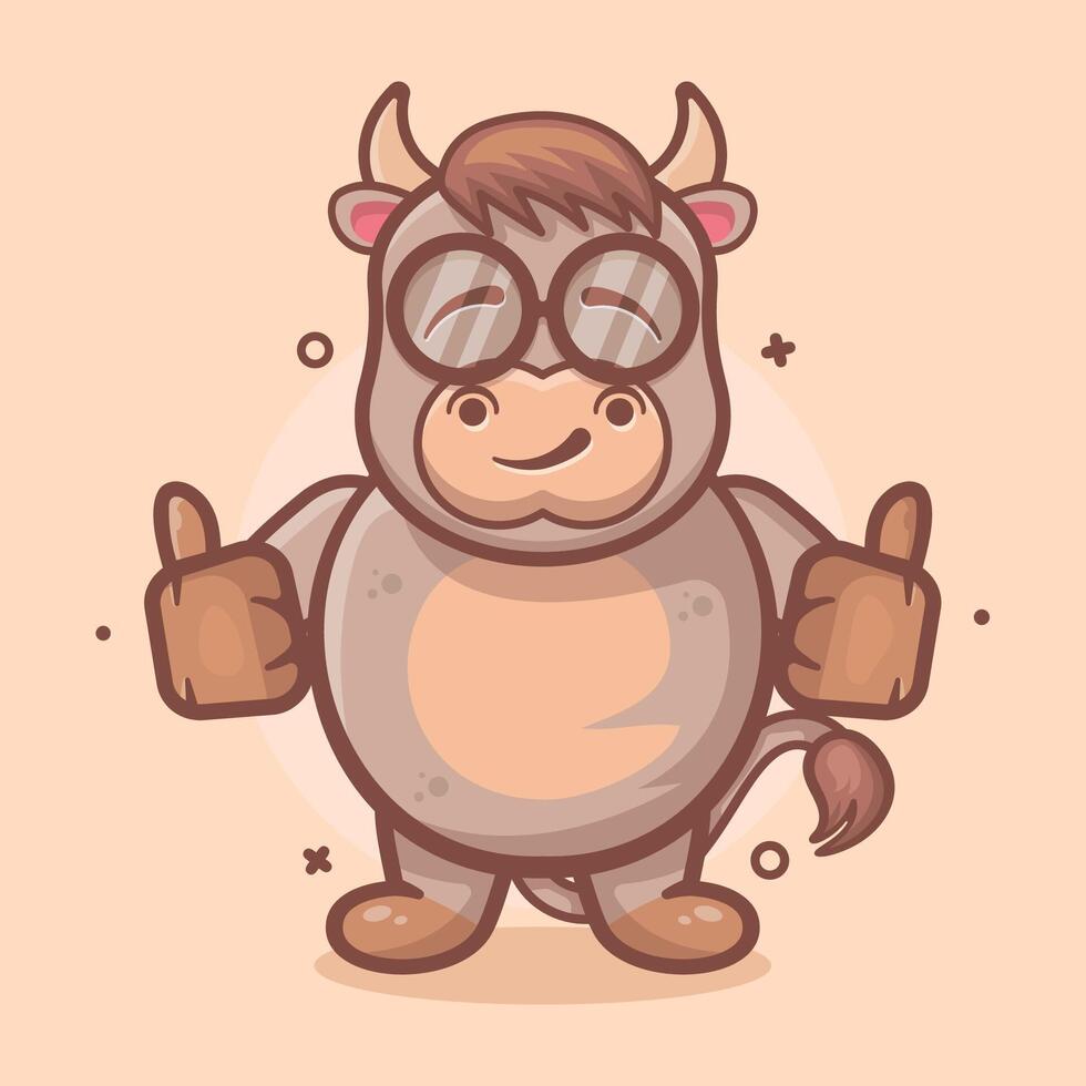 sorridente Toro animale personaggio portafortuna con pollice su mano gesto isolato cartone animato vettore