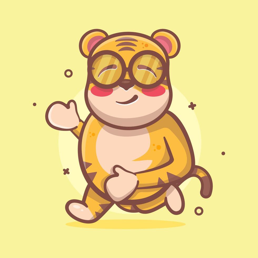 sorridente tigre animale personaggio portafortuna in esecuzione isolato cartone animato nel piatto stile design vettore