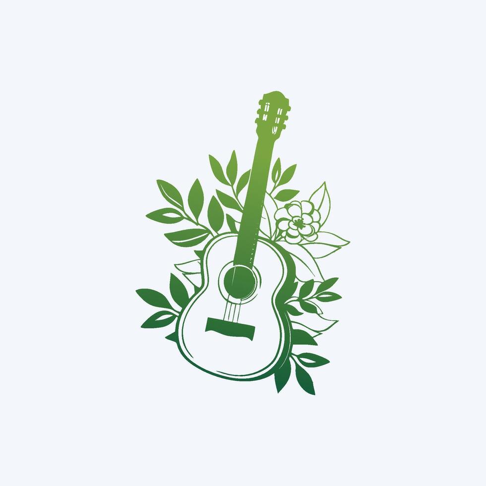 ai generato naturale eco chitarra logo chitarra foglia naturale logo vettore icona illustrazione design.