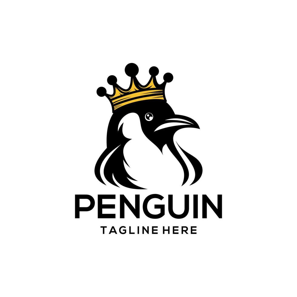 pinguino logo indossare un' corona. pinguino cartone animato animale personaggio logo vettore