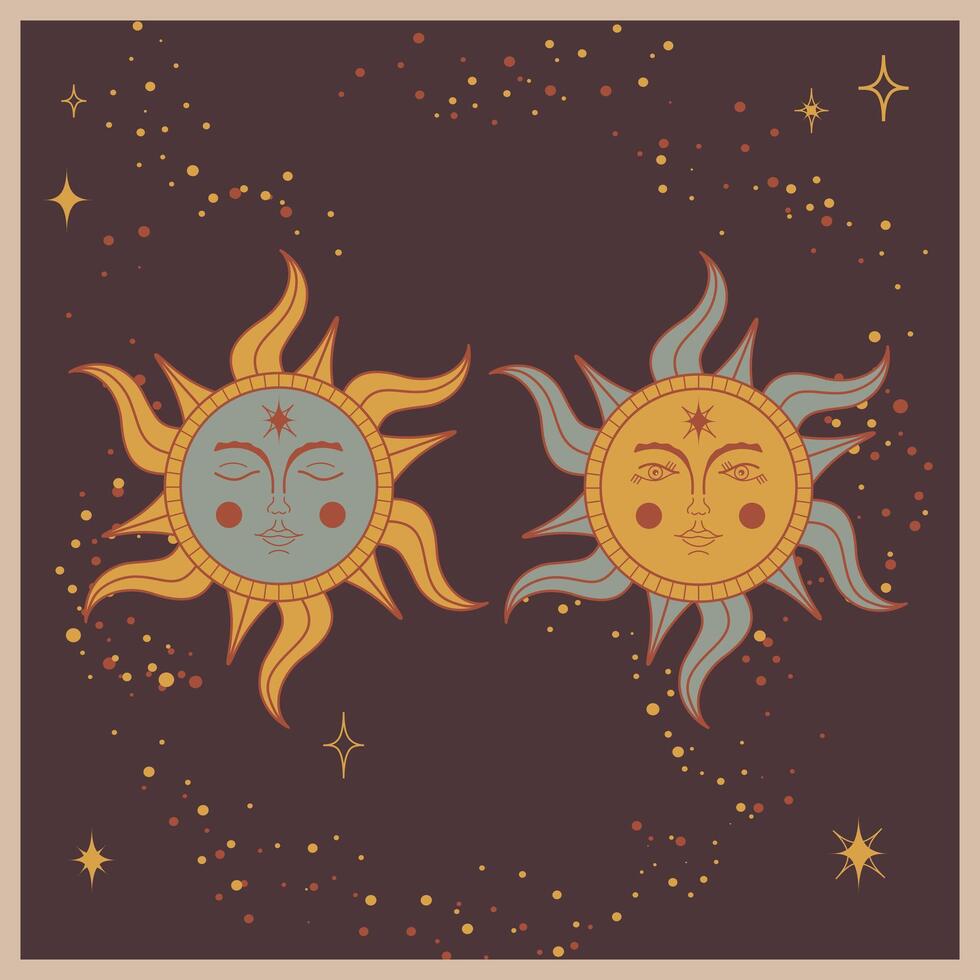 un illustrazione con Due simboli di il sole con Aperto e chiuso occhi vettore