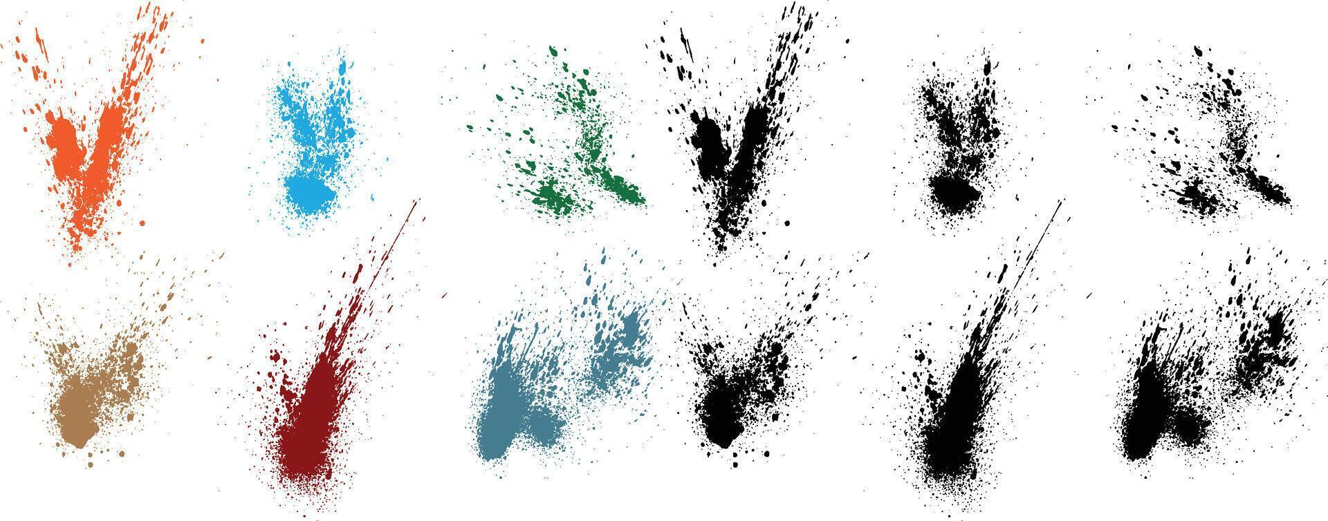 vettore macchie disegnato a mano inchiostro schizzare Grano, arancia, rosso, Nero, verde, viola colore sangue vettore spazzola colpi impostato