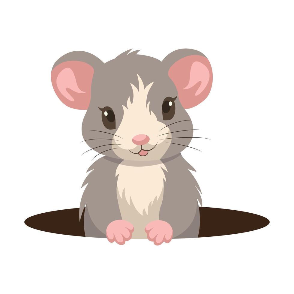 illustrazione di un' topo popping su di un' buco su un' bianca e trasparente sfondo. piatto. vettore