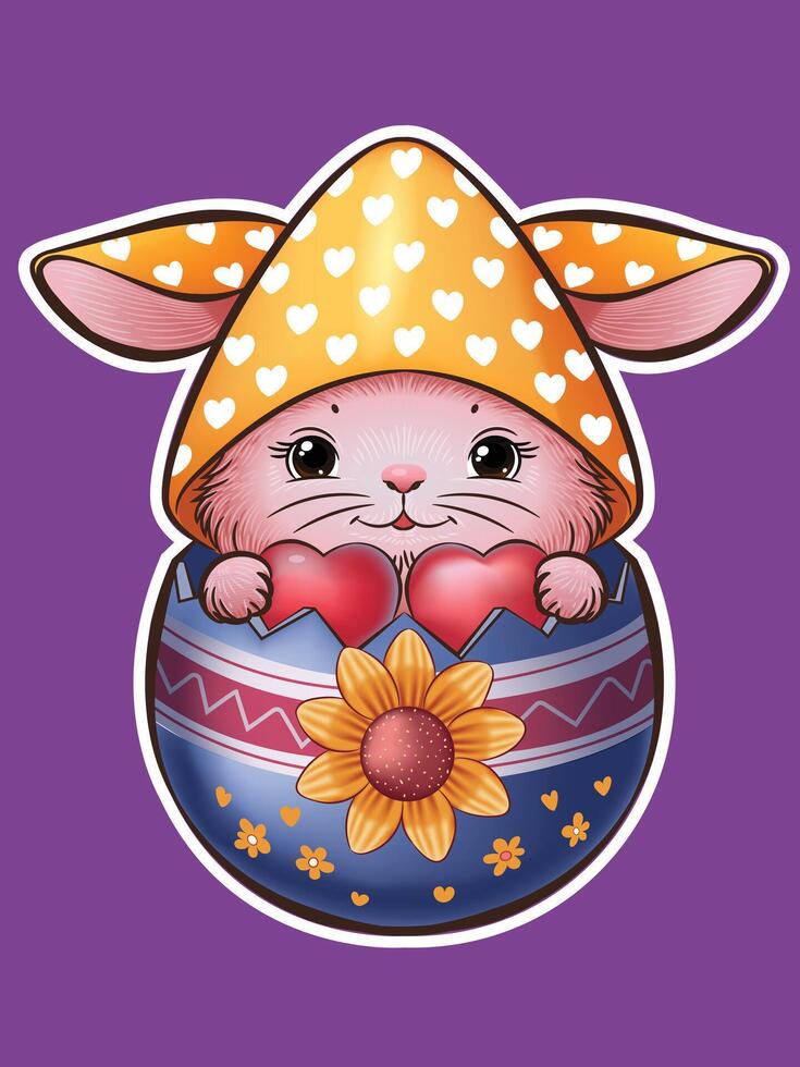 Pasqua coniglietto indossare gnomo cappello personaggio tratteggio a partire dal un' colorato uovo vettore