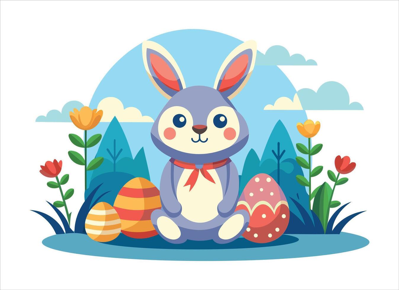 Pasqua coniglietto con uova e fiori vettore