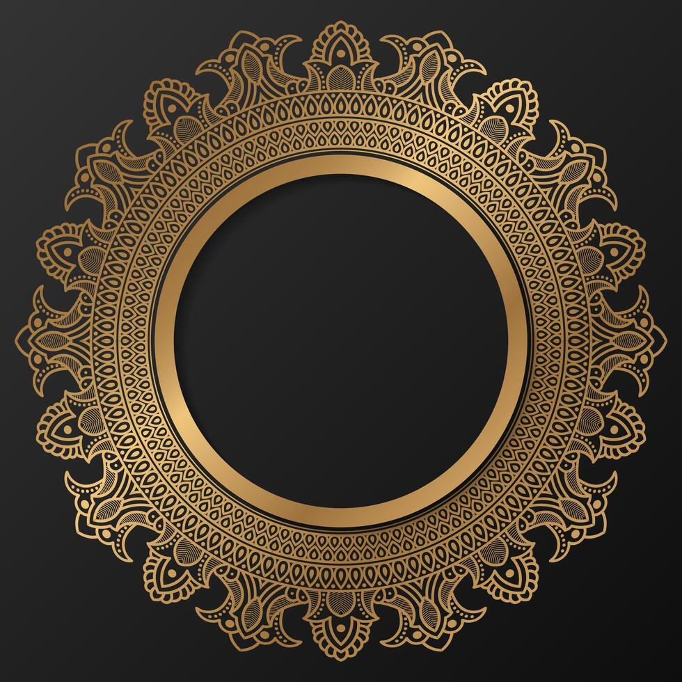 d'oro telaio con ornamento nel cerchio su nero sfondo. lusso oro mandala. - vettore. vettore