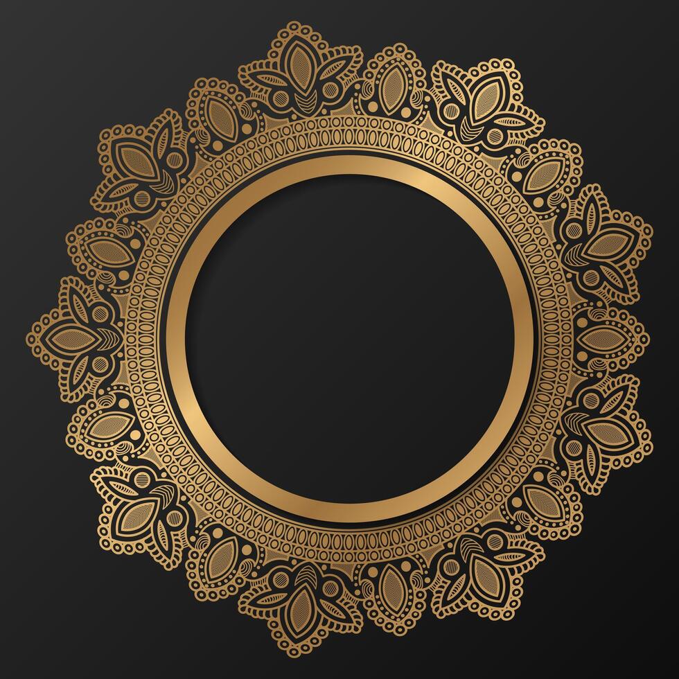 d'oro telaio con ornamento nel cerchio su nero sfondo. lusso oro mandala. - vettore. vettore