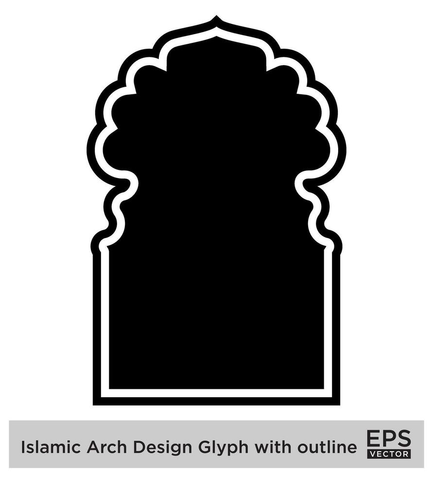 islamico arco design glifo con schema nero pieno sagome design pittogramma simbolo visivo illustrazione vettore