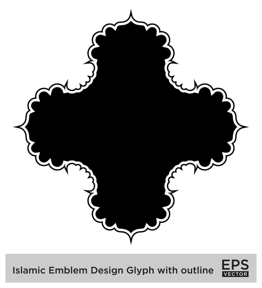 islamico emblema design glifo con schema nero pieno sagome design pittogramma simbolo visivo illustrazione vettore