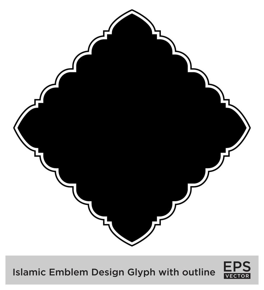 islamico emblema design glifo con schema nero pieno sagome design pittogramma simbolo visivo illustrazione vettore