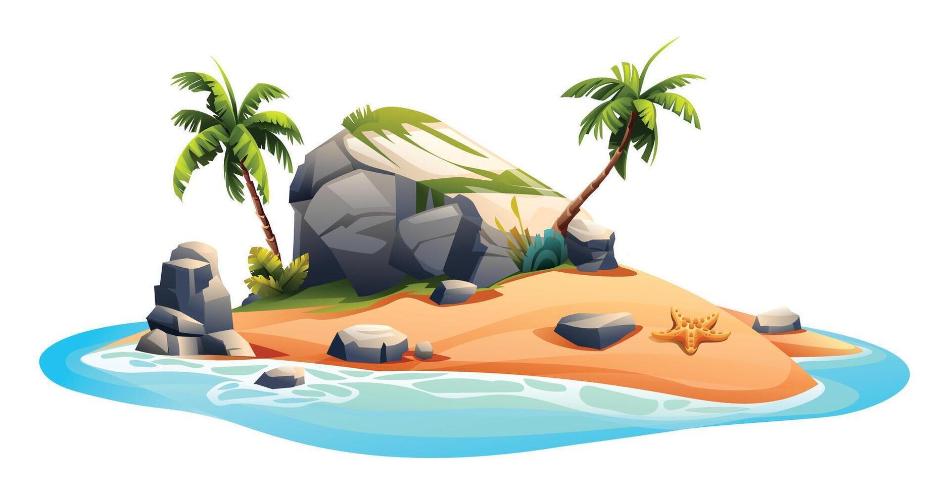 deserto isola cartone animato vettore illustrazione. disabitata isola isolato su bianca sfondo