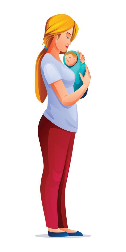 madre Tenere sua neonato bambino. vettore cartone animato illustrazione isolato su bianca sfondo
