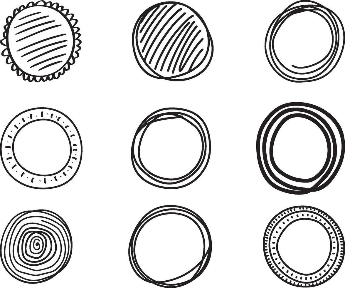 impostato di carino mano disegnato cerchio forme, vettore su isolato bianca sfondo