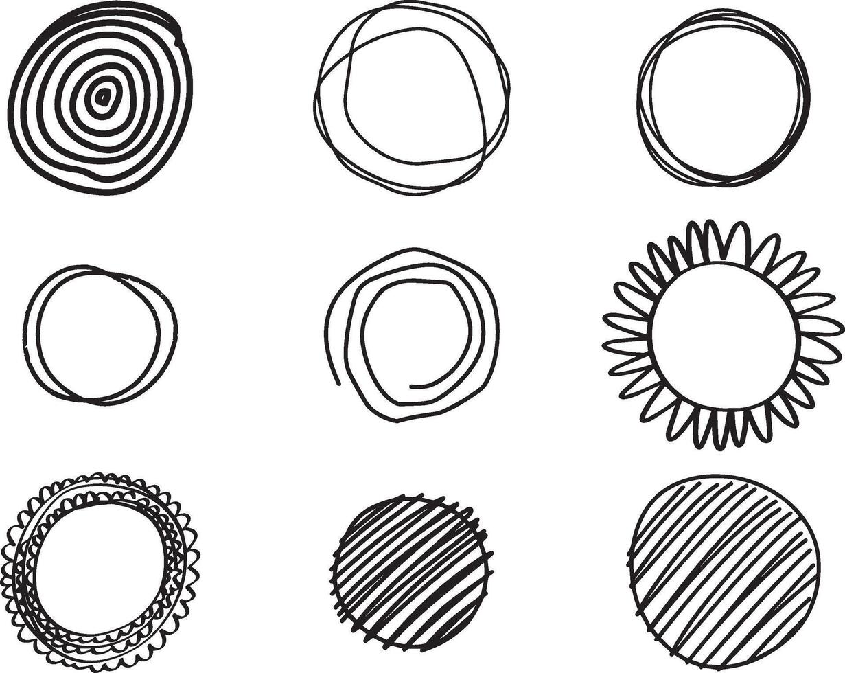 impostato di carino mano disegnato cerchio forme, vettore su isolato bianca sfondo