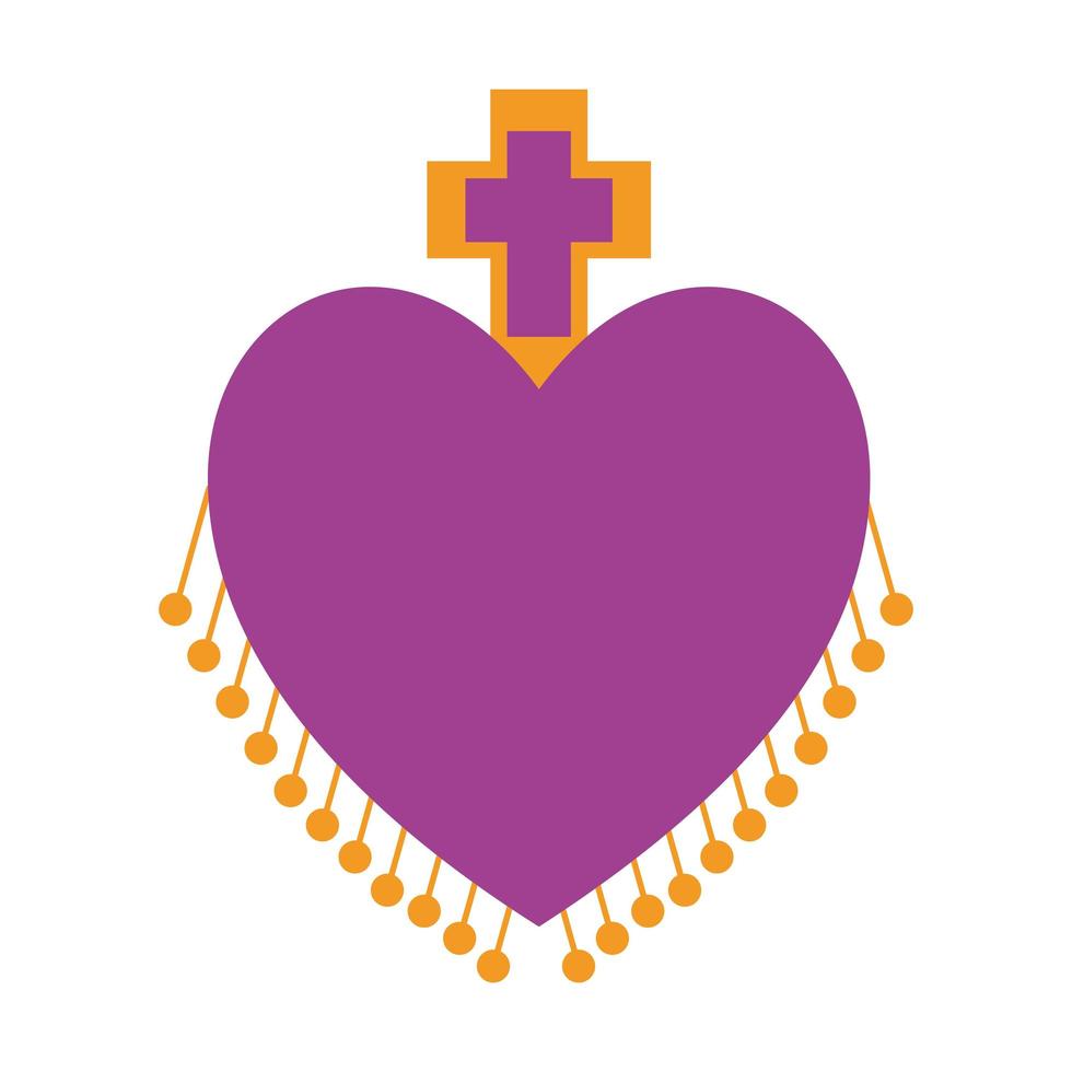 cuore messicano con disegno vettoriale icona stile piatto croce