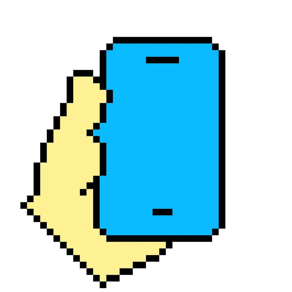 mano Tenere blu Telefono linea icona. gadget, smartphone, toccare schermo, applicazioni, telecamera, pixel stile. multicolore icona su bianca sfondo vettore