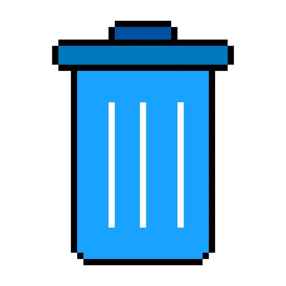 blu spazzatura può linea icona. raccolta differenziata, discarica, pulizia, contenitore, ecologia, pulizia, sporco, pixel stile. multicolore icona su bianca sfondo vettore