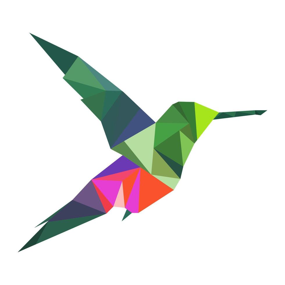 poligonale uccello logo. mosaico di triangoli. colibrì logotipo. uccello con Ali, piume e becco isolato su un' bianca sfondo. vettore