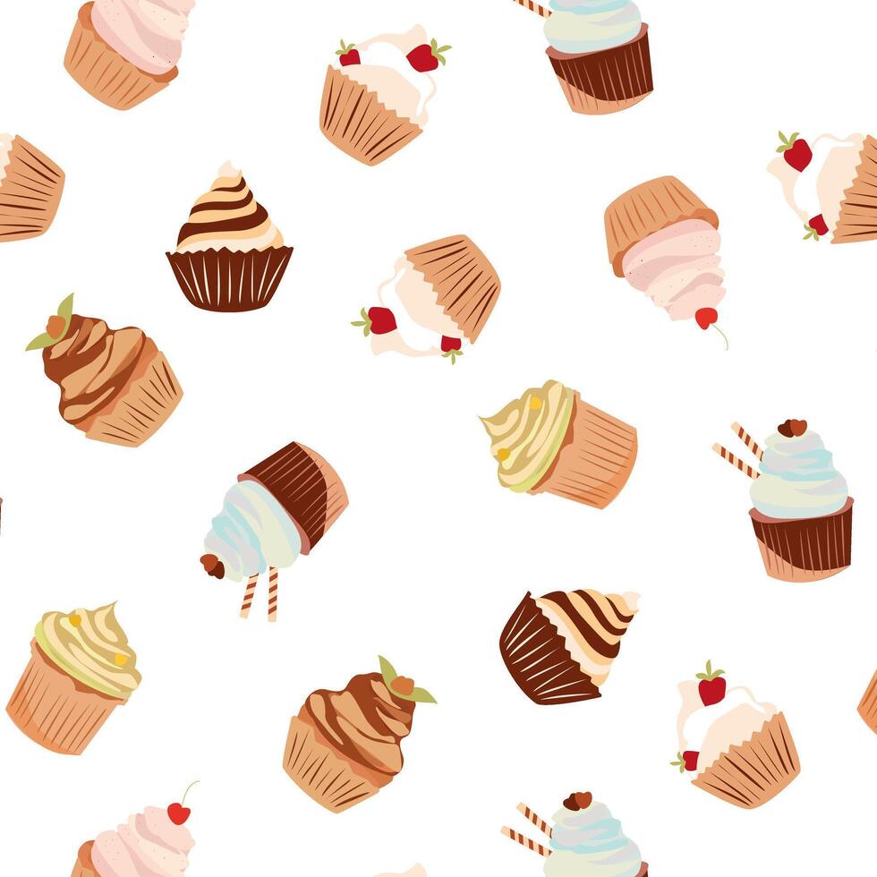 senza soluzione di continuità modello con cupcakes. vettore illustrazione.