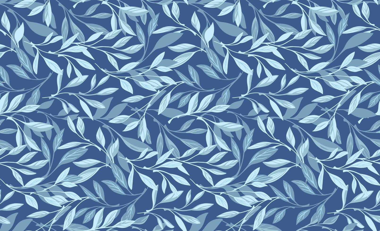 monotono blu astratto artistico le foglie rami senza soluzione di continuità modello. vettore mano disegnato illustrazione. stilizzato foglia steli foresta stampa. collage modello per disegni, tessuto, fantasia