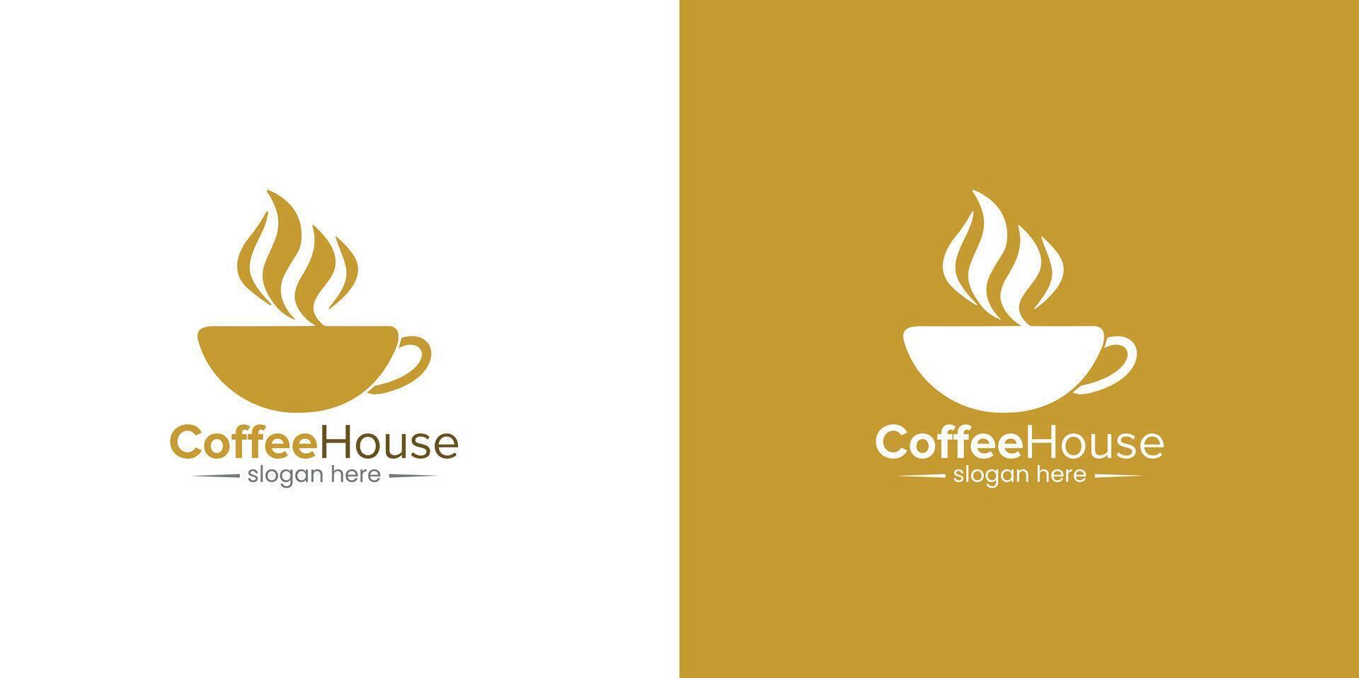 caldo tè caffè negozio stalla ristorante cibo boccale bar logo design concetto vettore