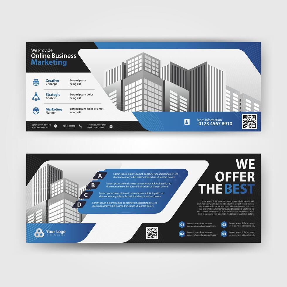 blu e nero colore astratto aziendale attività commerciale bandiera modello, orizzontale pubblicità disposizione per sito web design vettore