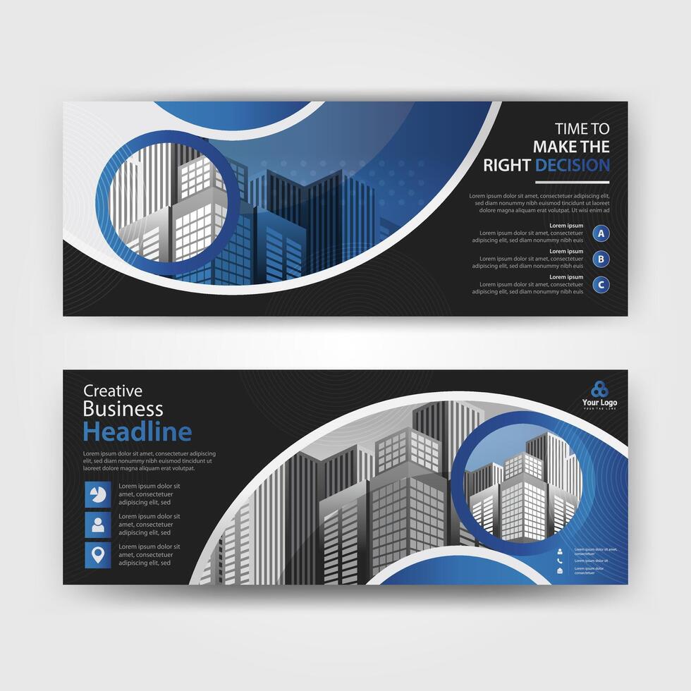 blu e nero colore astratto aziendale attività commerciale bandiera modello, orizzontale pubblicità disposizione per sito web design vettore