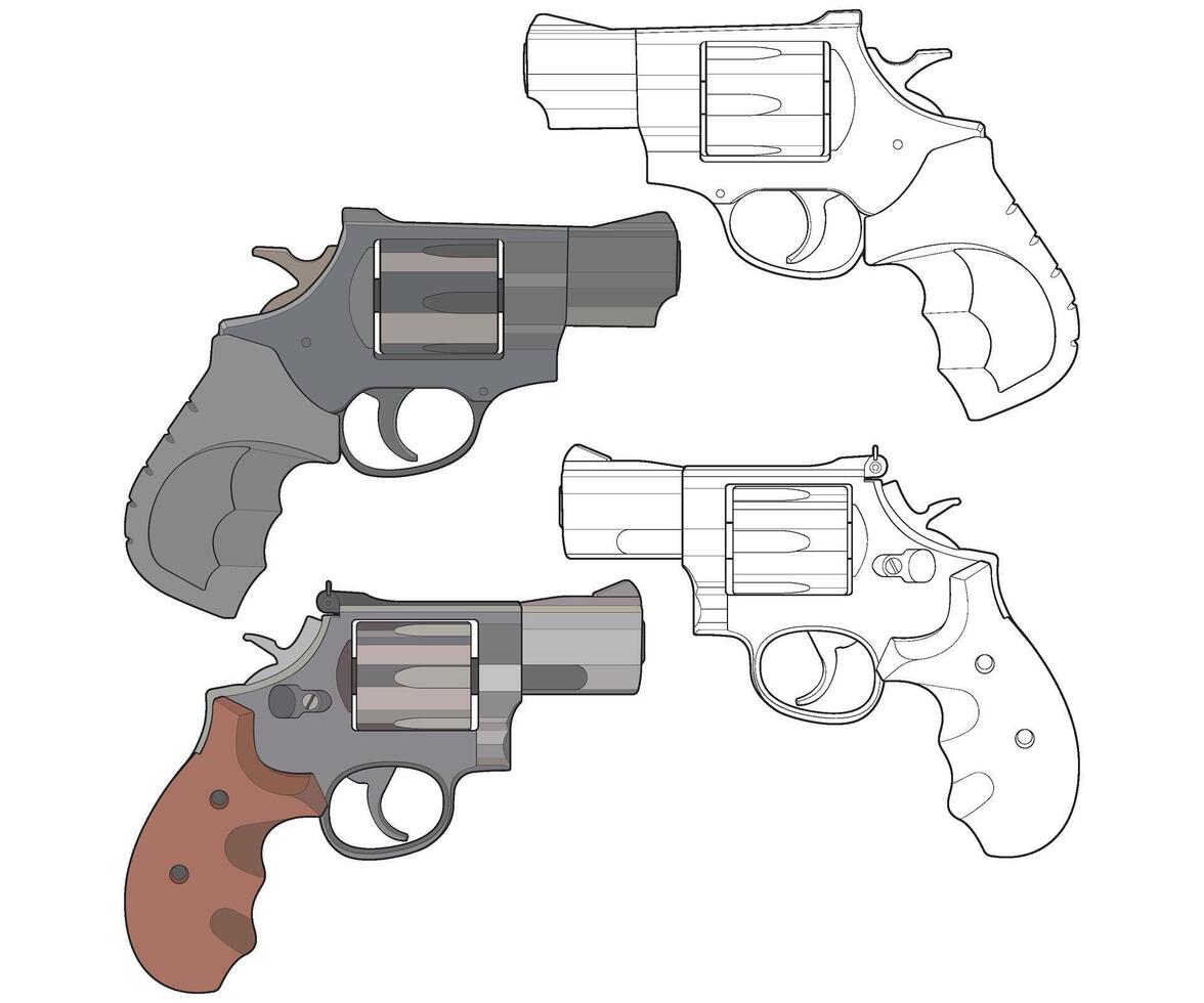 impacchettare impostato di vettore di rivoltella arte, tiro pistola, arma illustrazione, vettore revolver, pistola illustrazione, moderno arma da fuoco, militare concetto, pistola vettore.