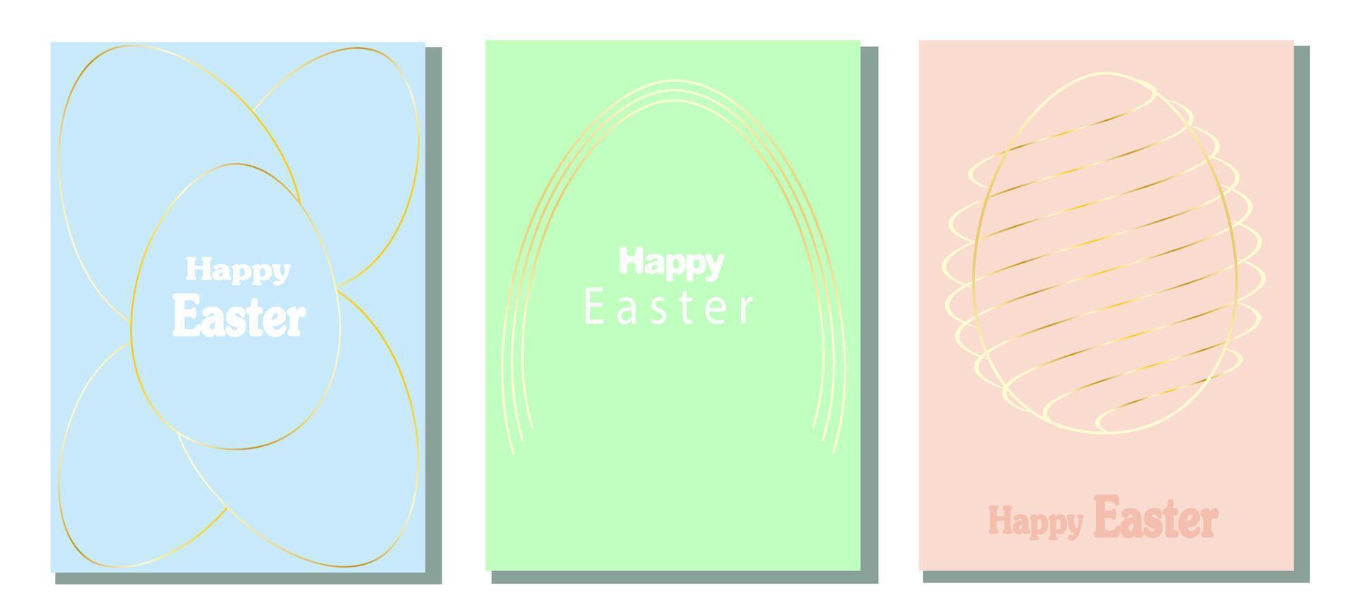 impostato di Pasqua carte. astratto uova primavera fiori e decorazioni. per manifesto, cartolina, scrapbooking, adesivi. vettore. vettore