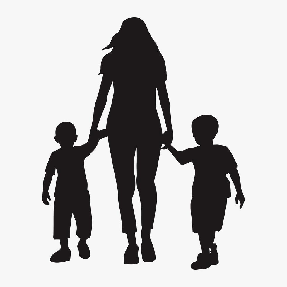 madre e bambino silhouette, La madre di giorno vettore illustrazione impostare, bianca sfondo.