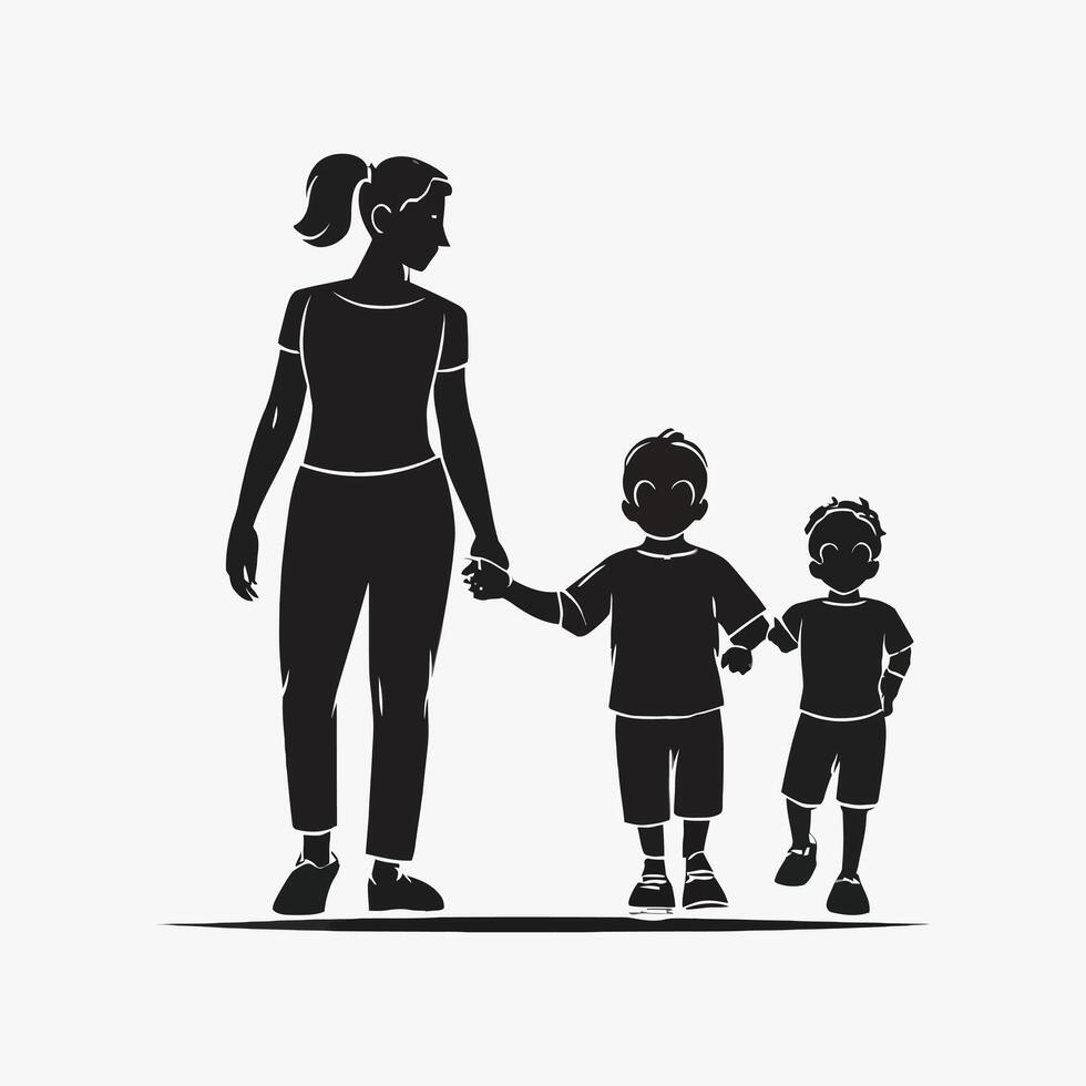 madre e bambino silhouette, La madre di giorno vettore illustrazione impostare, bianca sfondo.