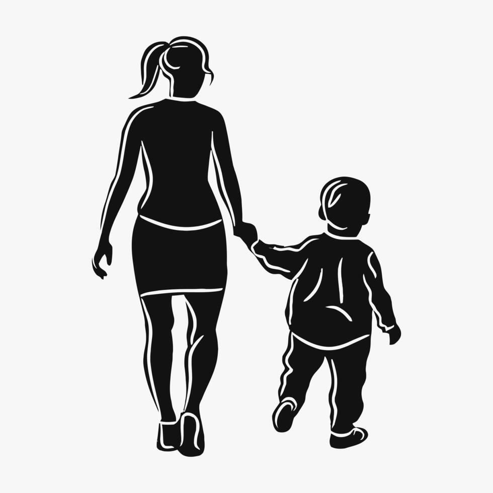 madre e bambino silhouette, La madre di giorno vettore illustrazione impostare, bianca sfondo.