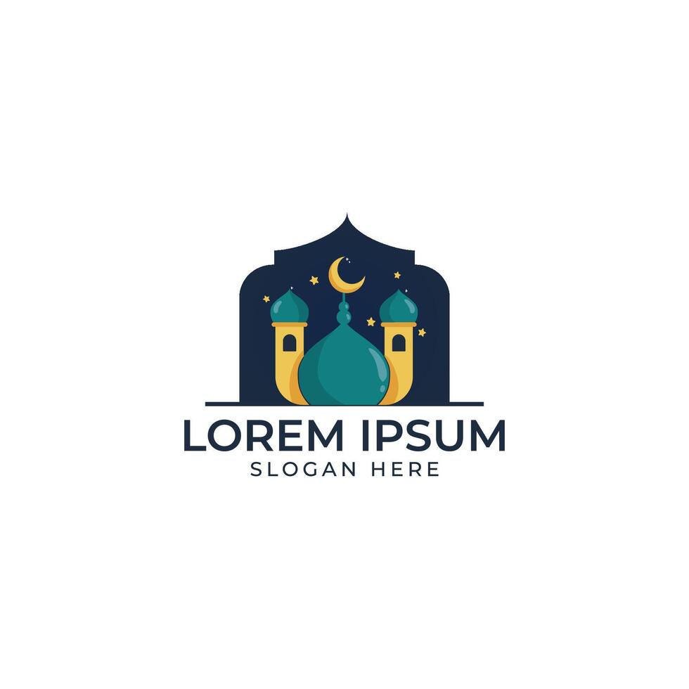 piatto logo design moschea Ramadan islamico moschee, il musulmano case di preghiera vettore