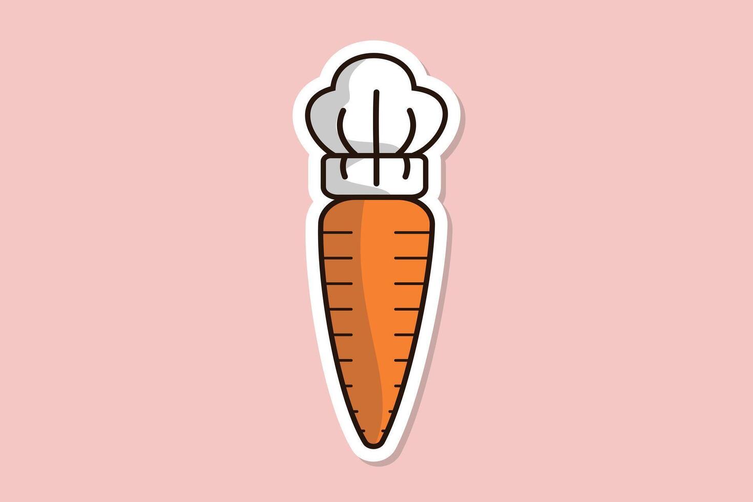 carino carota indossare capocuoco cucinando cappello etichetta vettore illustrazione. cucina cucinando oggetto icona concetto. carota capocuoco etichetta design icone logo con ombra.