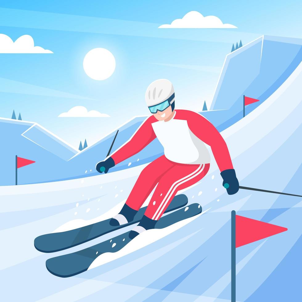 snowboarder che scia giù per la collina di neve vettore