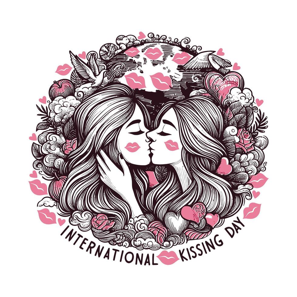 piatto internazionale baci giorno illustrazione su un' bianca sfondo. vettore