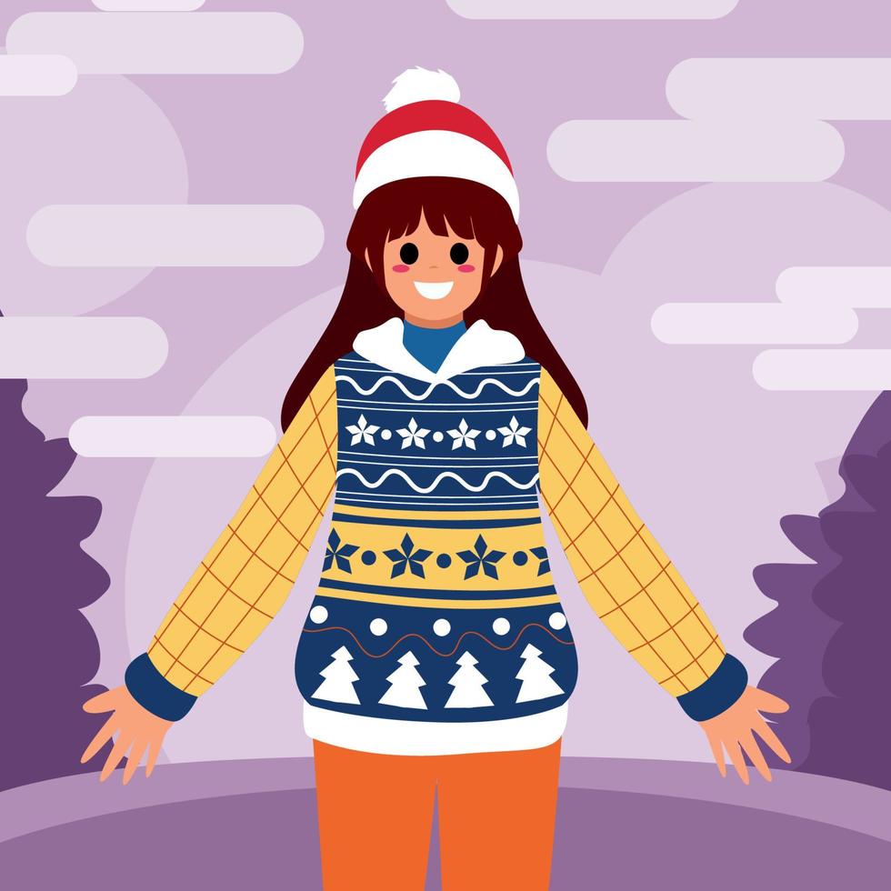 ragazza con un brutto maglione natale concept vettore