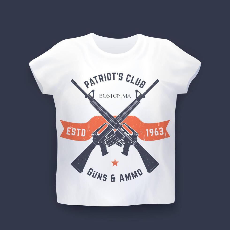 patrioti club Vintage ▾ Stampa con pistole, assalto fucili, maglietta design su modello vettore
