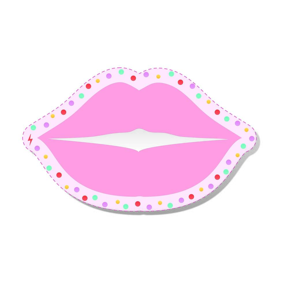 labbra rosa con adesivi femministi cerchi colorati vettore