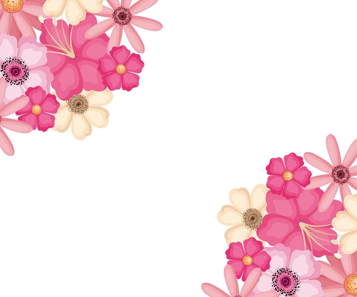 disegno vettoriale di fiori rosa e bianchi isolati
