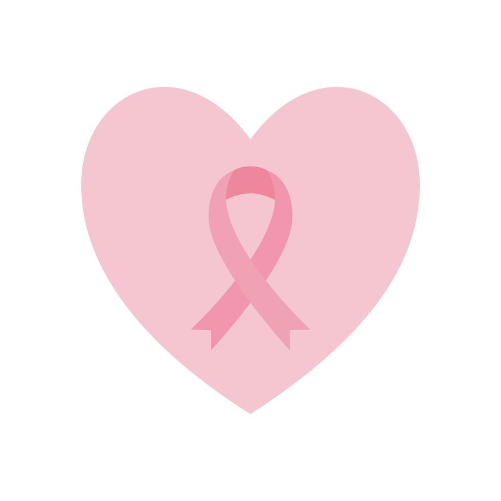 nastro del cancro al seno nel disegno vettoriale dell'icona di stile piatto del cuore