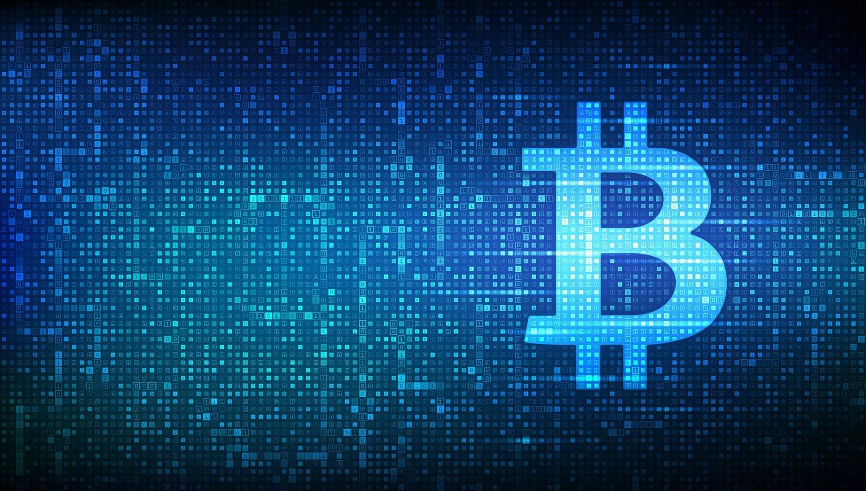 icona bitcoin realizzata con codice binario. tecnologia blockchain. segno di criptovaluta digitale bitcoin. concetto astratto di e-commerce e pagamento. sfondo del codice digitale con cifre 1.0. illustrazione vettoriale. vettore
